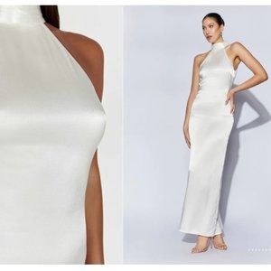 MESHKI - CLAIRE Satin Drape Back Maxi Dress - White XS and S